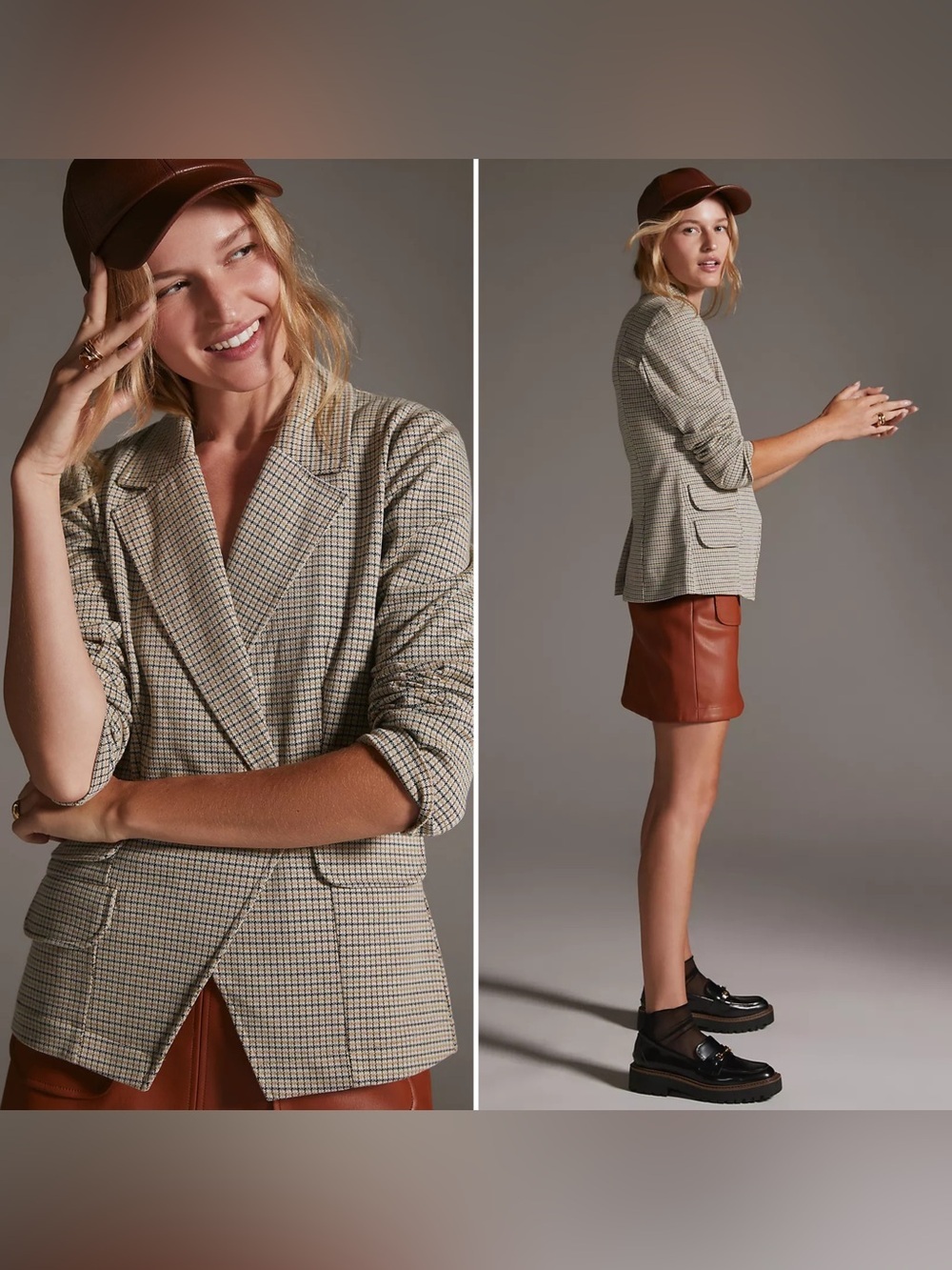 Anthropologie Maeve Collegiate Knit Blazer Brown Plaid Women’s Size XS NWOT